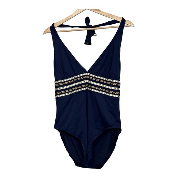 MICHAEL Michael Kors Chain Border Halter One-Piece Swimsuit Size16 - Picture 3 of 8